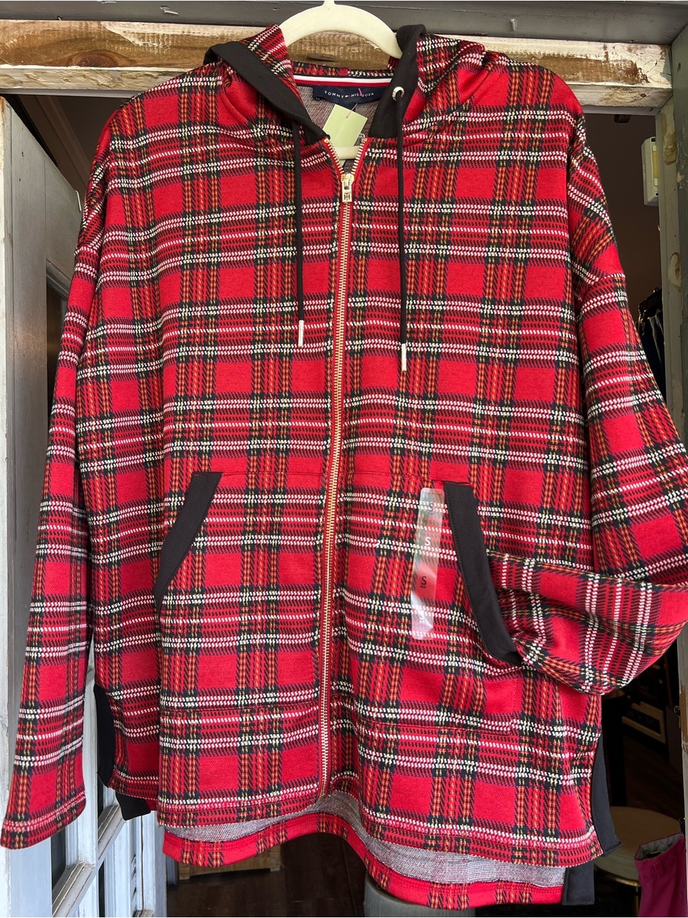 Tommy Hilfiger Red Plaid Zip-Up Hoodie Size small new with tag